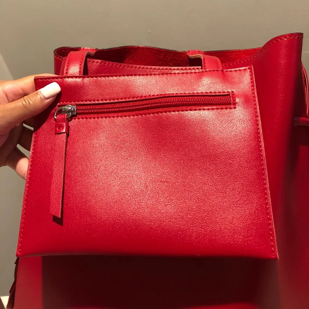 Calvin Klein Red Hobo Bag with Fringe